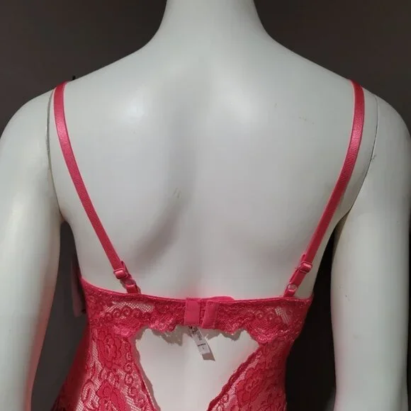 French Affair Floral Pink Lace Push-up Bodysuit Lingerie  Sz Large - Picture 7 of 16